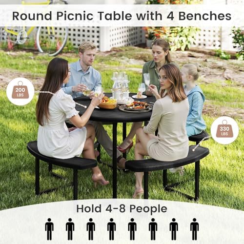 Tangkula 8 Person Round Picnic Table with 4 Benches - Image 5