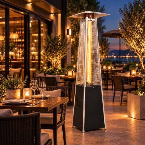 INVARIA Pyramid Patio Heater, 48,000 BTU Propane Outdoor Heater with Glass Tube Flame, ETL Certified, Triple Safety Protection, Wheels & Cover Included for Patio Backyard Poolside (Black) by Unknown