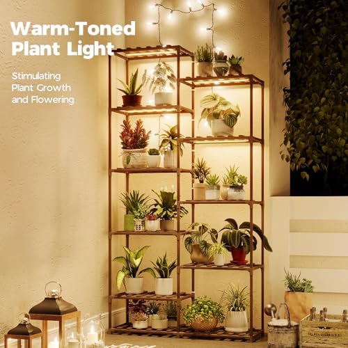 Bamworld Tall Plant Stand with Grow Lights Large Indoor Plant Shelf - Image 2