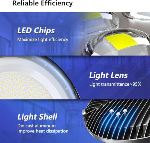 6 Pack 200W High Bay Led Shop Lights - 5000K UFO Led High Bay Light with Plug 5' Cable and Hook Ring, Shop Light UFO Barn Lights Led High Bay Lights for Garage Gym Warehouse Workshop - Image 3