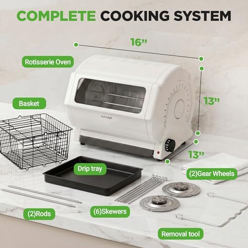 NutriChef Horizontal Rotating Shawarma Oven | Rotisserie, Shawarma & Kebab Machine | Includes Large 22.4 Quart Capacity, 3-Hour Timer & 6 Kebab Skewers | Ideal for Chicken,Turkey & Lamb | White - Image 7