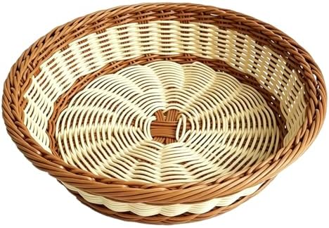 RT&BS Large Round Wicker Bread Basket, Round Wicker Fruit Basket, Woven Egg Baskets, Reusable Handwoven Storage Baskets for Living Room, Kitchen, Store, Restaurant, Outdoor, Party (Bicolor, L) by RT%26BS