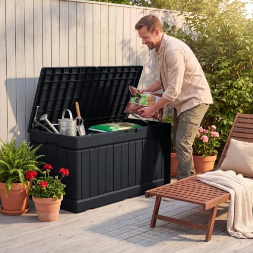 Greesum 82 Gallon Resin Deck Box All Weather Large Outdoor Storage for Patio Furniture, Toys, Garden Tools, Lockable, Black - Image 5