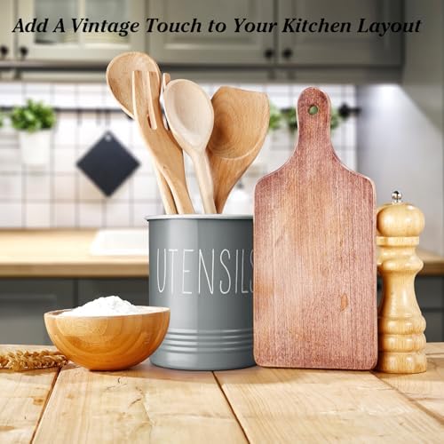 Bivvclaz Gray Kitchen Utensil Holder, 6.7" Utensil Holder for Counter, Cooking Utensil Crock with Cork Bottom, Modern Farmhouse Kitchen Decor, Countertop Utensil Storage Organizer Caddy - Image 5