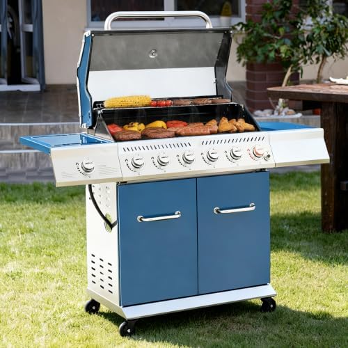 Royal Gourmet GA6402B 6-Burner Propane Gas Grill with Side Burner, Blue - Image 2