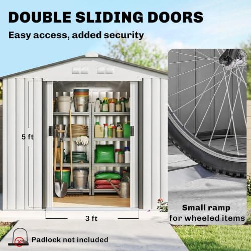 Outsunny 7' x 4' Outdoor Storage Shed Garden Tool Metal Shed White - Image 4