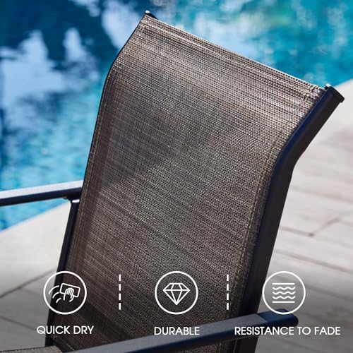 VICLLAX Patio Dining Set for 4, Outdoor Furniture Set Includes 41.2" Round Patio Table and 4 Patio Sling Chairs, Black Tabletop and Brown Fabric - Image 5