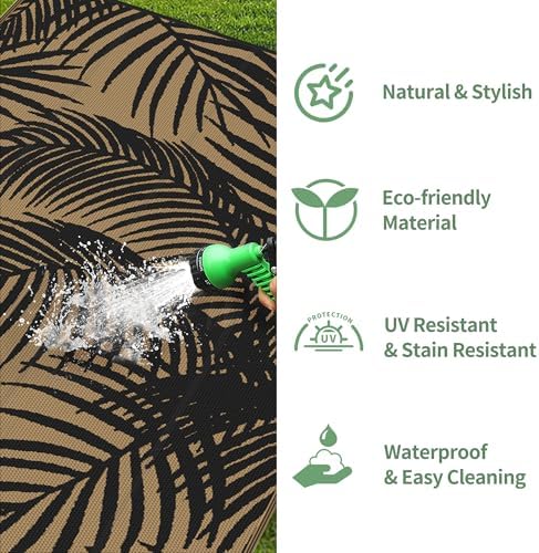 GENIMO Outdoor Rug, Waterproof Plastic Rugs for Patio, 8'x10' Black - Image 6