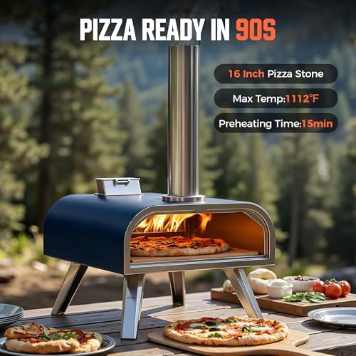 BIG HORN 16" Multi-Fuel Outdoor Pizza Oven – 2-in-1 Wood-Fired & Gas Compatible (Burner Sold Separately), 1112°F Outdoor Stainless Pizza Cooker, Portable for Party Usage, Navy Blue - Image 3