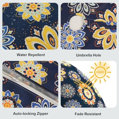 LVTXIII Rectangle Outdoor Tablecloth with Umbrella Hole and Zipper, Water-Repellent 60 x 84 Inch Patio Table Cover for Picnic, Garden, Backyard Dining, Bloom Cobalt - Image 4