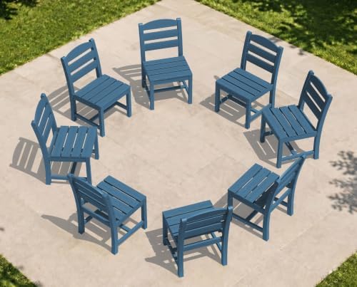 KINGYES Outdoor Armless Dining Chairs Set of 8,HDPE Patio Chairs,Blue by KINGYES