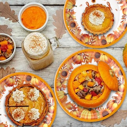 20 Pcs Happy Thanksgiving Party Disposable Paper Plates Fall Themed 9 Inch Round Dinner Plates for Autumn Party Decorations (Pumpkin Maple Leaves) - Image 4