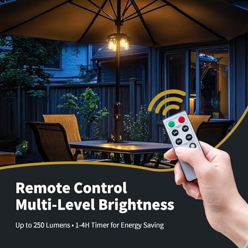 Patio Umbrella Light with Remote Control, Rechargeable Cordless LED Edison Bulbs Pole Light with 10 Brightness Levels for Garden, Patio, Backyard, Camping or BBQ - Brown (2 Pack) - Image 4