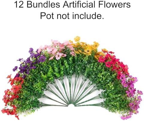 Daisy Artificial Flowers for Outdoors Decor, 12 Bundles Faux Daisy with Eucalyptus Fake Plants Greenery UV Resistant Look Real Colorful Faux Flowers for Outside Planter Porch Patio Yard Gardens, Mix - Image 4