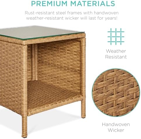 Best Choice Products 3-Piece Outdoor Wicker Conversation Bistro Set, Space Saving Patio Furniture for Garden w/Side Table - Natural/Ivory - Image 5