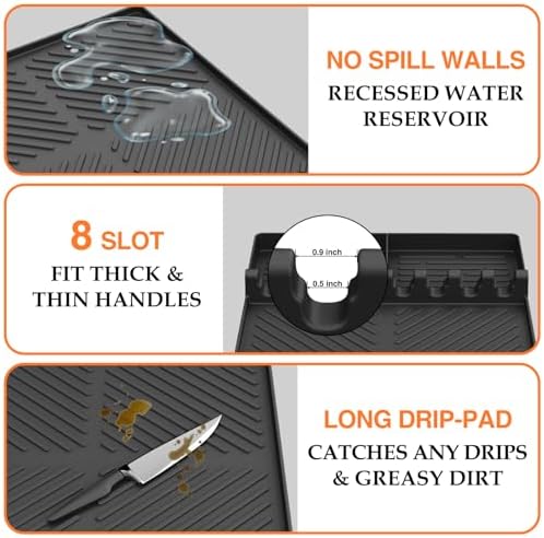 Silicone Griddle Tools Mat for Blackstone, Griddle Accessories Side Shelf Mat Grill Pad for Outdoor Grill Kitchen Counter Spatula Silicone Mat with Drip Pad (Black) - Image 5