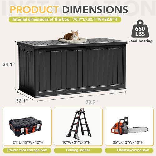 270 Gallon HDPE Deck Box Outdoor Indoor Waterproof Storage Box for Patio Furniture, Pool Accessories, Garden Tools, and Cushion Storage, Black - Image 6