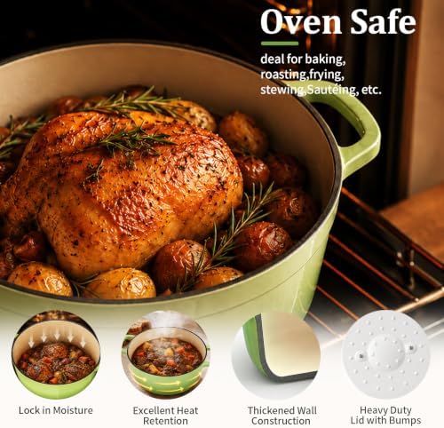 Winado 7.5 Qt Enameled Cast Iron Dutch Oven Pot with Lid, Green Ombre - Image 2