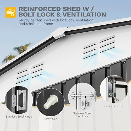 DWVO 12x8 FT Outdoor Storage Shed, Metal w/Lock & Window - Gray/White - Image 4