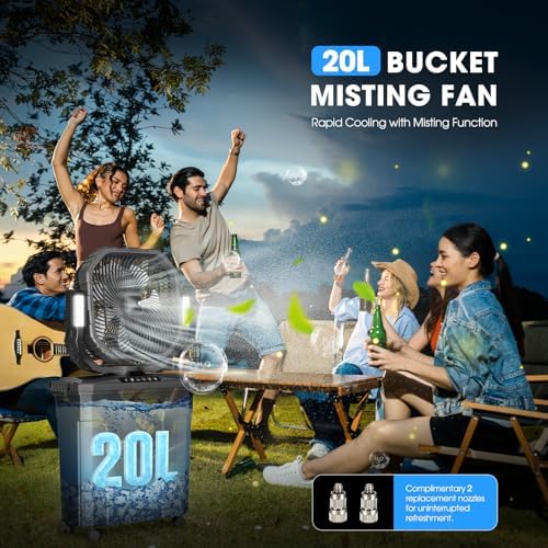 Ausic 5 Gal 12" Portable Misting Fan for Outside Patios, 【Max 62H】 Outdoor Rechargeable Battery Oscillating Fan with Remote, Cooling Dugout Water Fan with Caster/LED Light/Timer, Camping Essential - Image 4