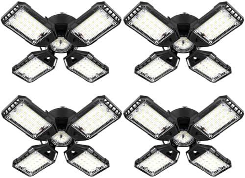 Aoretic LED Garage Lights 4 Pack -120W, 12000LM 6500K Led Shop Light with 4+1 Deformable Panels, Basement Barn Light Garages Ceiling Lights, E26/E27 for Garage, Warehouse, Shop by Aoretic