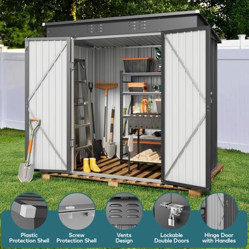 Gizoon 6x4 FT Outdoor Shed, Metal Garden Shed Lockable Doors, Dark Gray - Image 4
