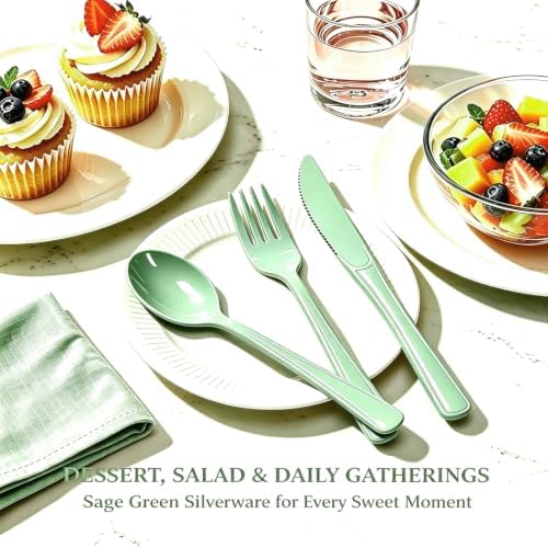 75 Pack Sage Green Heavy Duty Plastic Silverware Set, Disposable Cutlery Knives, Forks & Spoons, 25 Sets for Baby Shower, Birthday, Camping, Picnic, Wedding & Party Tableware - Image 7