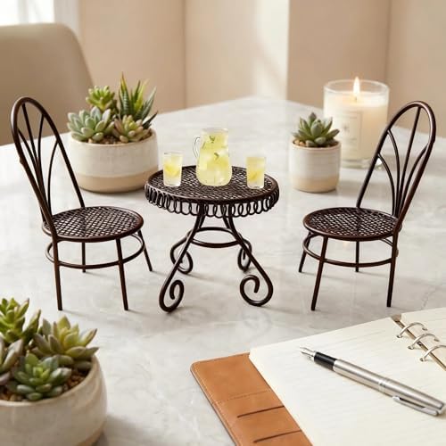 6 PCS Dollhouse 1/12 Miniatures Bistro Table Chair Set with Accessories - Image 4