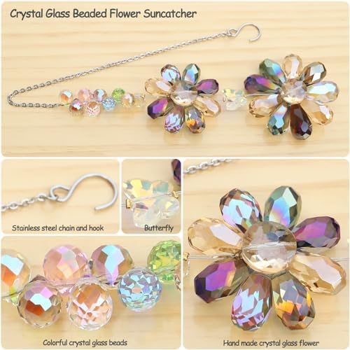 Crystal Flower Suncatcher Hanging Ornament, Rainbow Maker Window Sun Catcher Indoor Outdoor Patio Garden Decor (Deep Multicolor) - Image 2