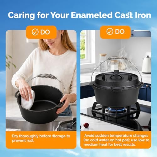 ROVSUN 7.9 QT Cast Iron Dutch Oven with Lid, Pre-Seasoned Camping Pot for Campfire Grill & Oven, 2-in-1 Skillet Lid + Lid Lifter Hook, Outdoor Cast Iron Camping Cookware for 6-8 People - Image 7