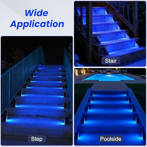 NIORSUN Solar Step Lights,6 Pack Blue LED Outdoor Step Lights, Stair Lights Outdoor for Patio, Fence, Yard, Walkway, Solar Powered Auto On/Off, IP67 Waterproof, Easy Install - Image 5