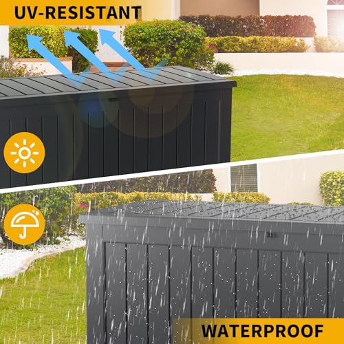 Outdoor Storage Box Waterproof, 150 Gallon Lockable Resin Deck Box Large, Patio Storage Bin for Pool Accessories Cushion Furniture, Garden Tools, UV-Resistant Outside Delivery Black - Image 3