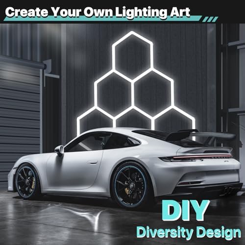 Garage Hexagon Lights, 42W 6500K Higher Brightness Hex Garage Lights, Plug and Play, Lightweight DIY Assembly Hexagonal Light for Car Detailing Auto Beauty Shop Decor - Image 3