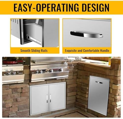 Pull Out Trash Drawer, Lower Sliding Rails Stainless Steel Roll Out Trash Bin Pull Out Tray With Handle For Outdoor Kitchen BBQ Island Grill Station,Trash Drawer - Image 7