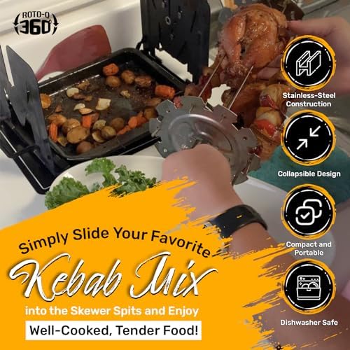 ROTO-Q 360 Non-Electric Rotisserie Kit with 10-Piece Skewer Set - Cordless Spit Roaster for Grills, Ovens, Smokers, BBQs - Indoor & Outdoor Cooking (Stainless Steel) - Image 6