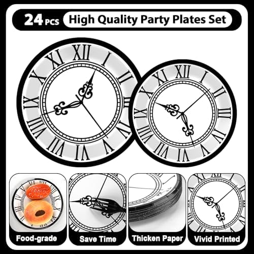 96 PCS Clock Party Paper Plates Napkins Disposable Tea Party Dinnerware Set - Image 3