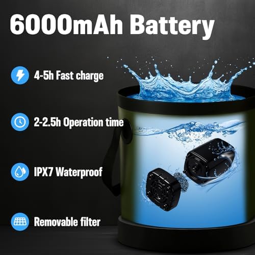 Portable Shower for Camping, 6000mAh Rechargeable Camp Shower Pump with Large Capacity Foldable Bucket, Filtered Shower Head, Outdoor Camping Shower Kit for Travel, Pet Bath, Car Washing - Image 4