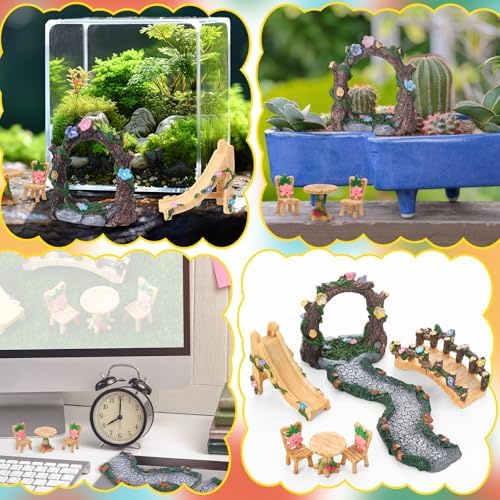 8 Pcs Fairy Garden Accessories Miniature Furniture Bridge Slide - Image 5