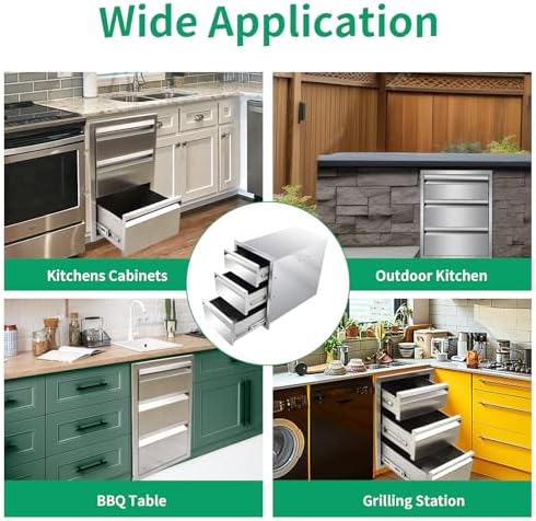 Outdoor Kitchen Drawers 14" W x 21" H x 23" D Stainless Steel Triple Drawers with Hidden Handle for BBQ Island, Patio Grill Station & Outdoor Kitchen Cabinets - Image 7