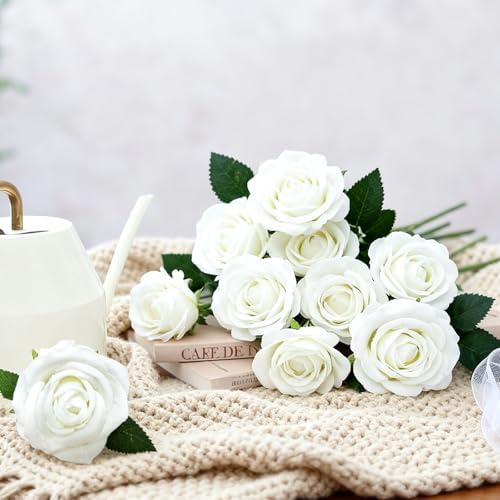 50Pcs White Roses Artificial Flowers with Stems for Home Decor - Image 6