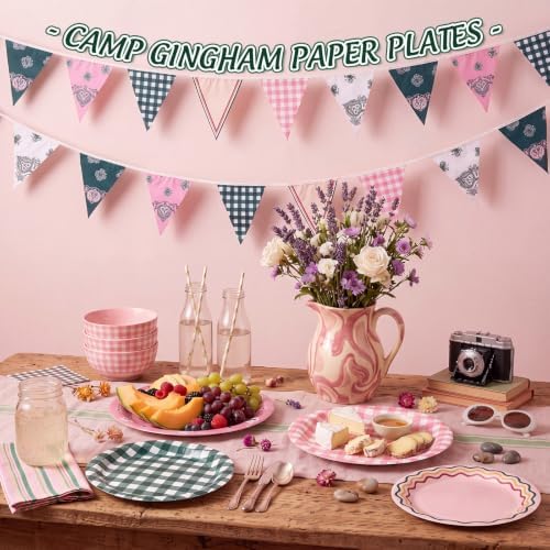 24 Pcs Camp Bachelorette Paper Plates 9" Gingham Decorations - Image 2