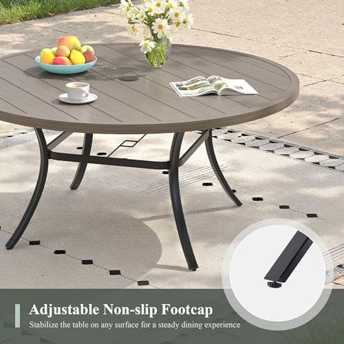 Outdoor Dining Table for 6, 50" Round Outdoor Table with Adjustable Umbrella Hole, All-Weather Metal Patio Dining Table for Lawn Garden Backyard Deck, Grey - Image 6