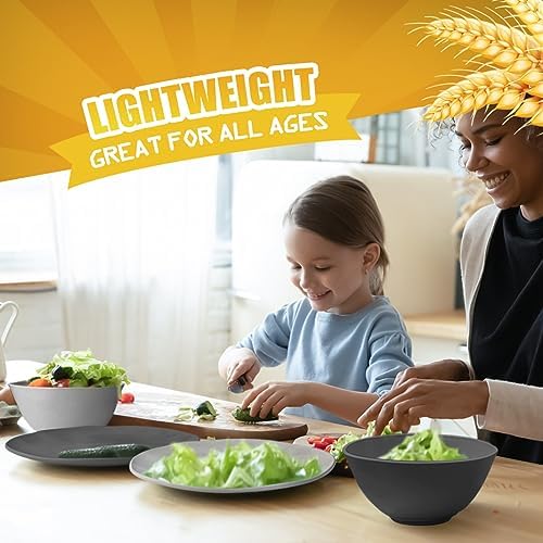 Teivio 32-Piece Kitchen Plastic Wheat Straw Dinnerware Sets, Service for 8, Dinner Plates, Dessert Plate, Cereal Bowls,Cups, Unbreakable Plastic Colorful Outdoor Camping Dishes, Irregular Gray Ombre - Image 7