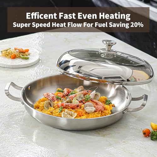 DELARLO 14 Inch Stainless Steel Paella Pan with Combo Lid - Image 6