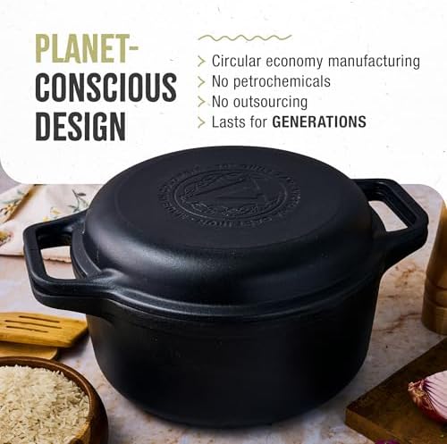 Victoria 6-Quart Cast Iron Combo Cooker, Combination Dutch Oven and Skillet, Made in Colombia, 2-Piece Set - Image 5