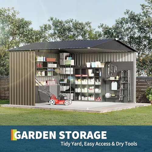 Garvee 10x10 FT Outdoor Storage Shed–Sloping Roof, Double Lockable Door - Image 5