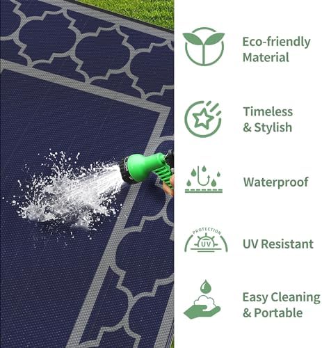 GENIMO Outdoor Rug, Waterproof Plastic Rugs for Patio, 10'x10' Blue Grey - Image 6