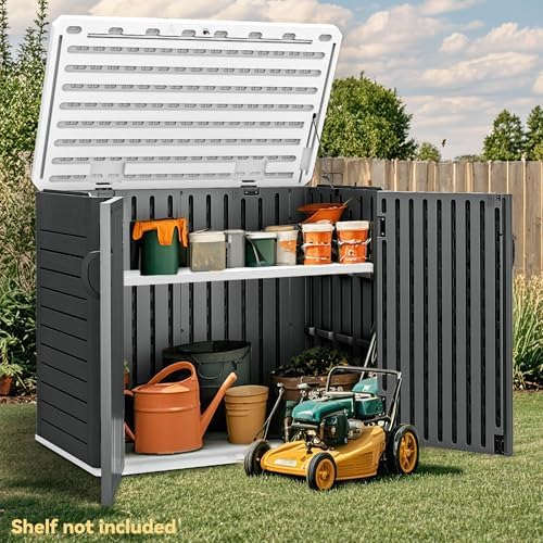 DWVO 35 Cu Ft Storage Shed with Unique X-Shaped Lockable Door, Outdoor Weatherproof Resin Shed Without Shelf for Waste Bins, Bicycles, Gardening & Lawn Equipment, Dark Gray - Image 2