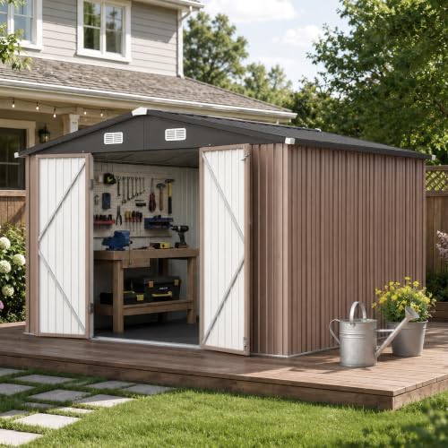 Aoxun10x12 FT Shed Outdoor Storage Shed with Floor Brown - Image 7