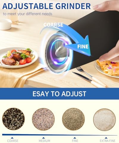 CIRCLE JOY Gravity Electric Salt and Pepper Grinder Set Automatic Salt and Pepper Grinder Set with LED Light, Battery Operated, Adjustable Coarseness, Large Capacity, for Home Kitchen BBQ, Black - Image 3